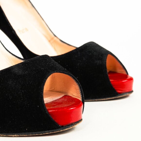 Christian Louboutin Very Prive 110 Black Veau Velours Peep-Toe Pumps - Picture 7 of 9